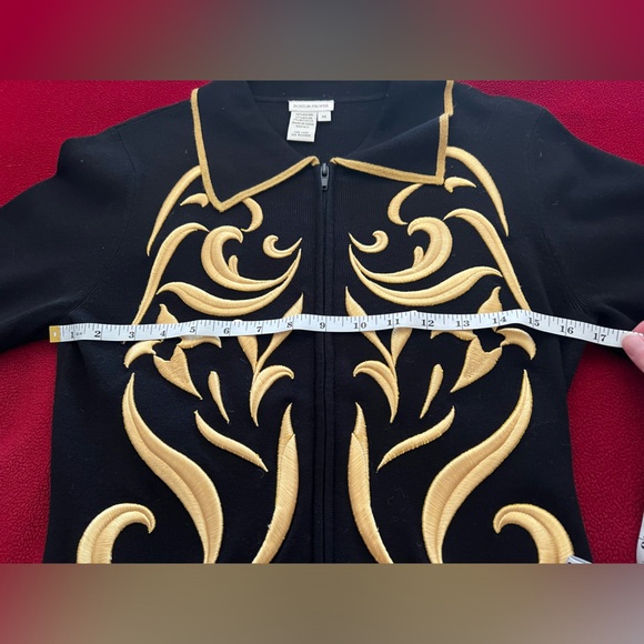NWOT Boston Proper W Medium Metallic Gold Design Zip Collared Sweater! - Picture 2 of 9